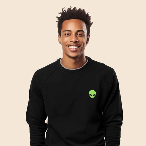 DALIX Alien Embroidered Fleece Crewneck Long Sleeve Sweatshirt Mens in Saudi Arabia
