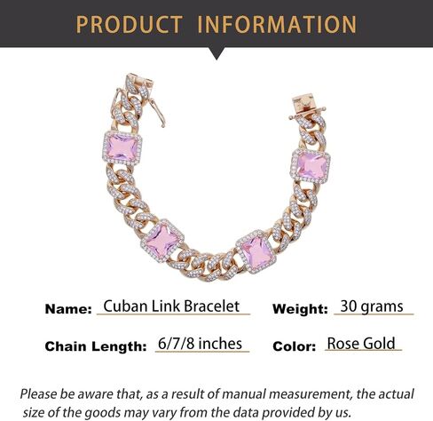 14K Gold Over 925 Silver 12mm Radiant Cut Moissanite Bracelet,Cuban Link Bracelet for Women,Hip-Hop Style Bracelet with Radiant Moissanite and Pink Crystal,Ideal for Holiday Wear in Saudi Arabia