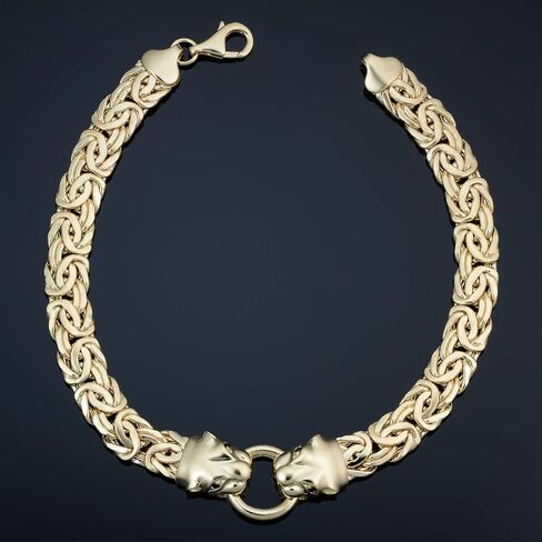 Kooljewelry 14k Yellow Gold Onyx Eye Panther Head Byzantine Bracelet (7.75 inch) in Saudi Arabia