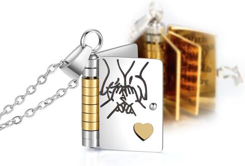 Morotole for Daughter-My Incredible Book Necklace ، إلى بناتي من قلادة Mom و Dad Book ، قلادة كتب قابلة للتعديل مع 6 صفحات من المعلومات المحفورة ، قلادات للكتاب للابنة in Kuwait