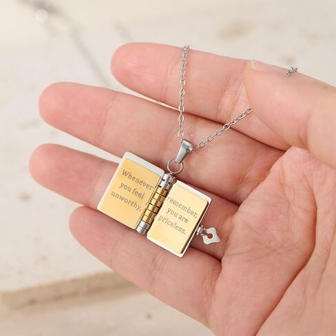 Morotole for Daughter-My Incredible Book Necklace ، إلى بناتي من قلادة Mom و Dad Book ، قلادة كتب قابلة للتعديل مع 6 صفحات من المعلومات المحفورة ، قلادات للكتاب للابنة in Kuwait