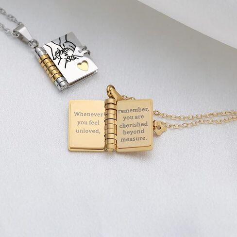 Morotole for Daughter-My Incredible Book Necklace ، إلى بناتي من قلادة Mom و Dad Book ، قلادة كتب قابلة للتعديل مع 6 صفحات من المعلومات المحفورة ، قلادات للكتاب للابنة in Kuwait