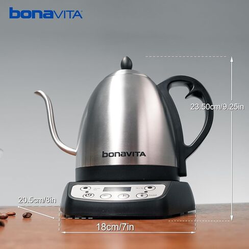 Bonavita 1 Liter Digital Variable Temperature Gooseneck Electric Kettle, Coffee Kettle Pour Over or Making Tea, Precise Control, 6 Preset, Commercial or Home Use, 1000 Watt (Stainless Base) in Kuwait
