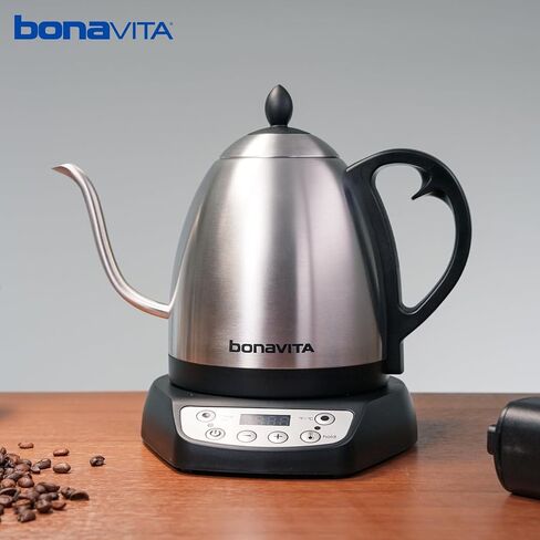 Bonavita 1 Liter Digital Variable Temperature Gooseneck Electric Kettle, Coffee Kettle Pour Over or Making Tea, Precise Control, 6 Preset, Commercial or Home Use, 1000 Watt (Stainless Base) in Kuwait