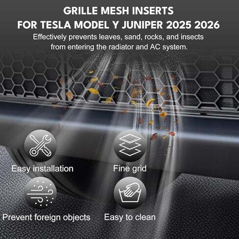 إدراج شبكة مصبغة لنموذج Tesla Y Juniper 2025 2026 ، غطاء تنفيس الهواء الأمامي مع التثبيت المفاجئ ، الإصدار القابل للفصل ， ABS Matte Black ، لا توجد أدوات مطلوبة ، ملحقات طراز Y جديد in Kuwait