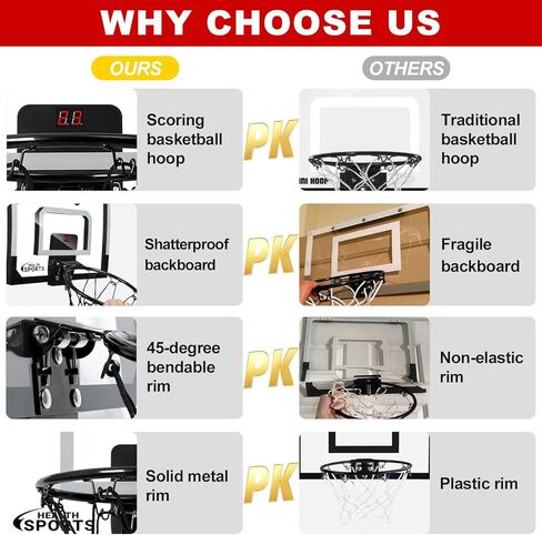 AOKESI Mini Basketball Hoop Indoor with Scorer and Batteries|Inside Basketball Hoop Over The Door with Colorful LED Lighting|Toy Basketball Gifts for Boys Girls Teens Adults in Kuwait