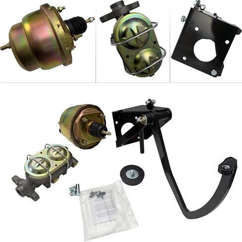 Power Brake Frame Mount Kit Pedal Assembly with Pedal Pad for 1955–1959 Chevy Trucks (Auto. Transmission Only), W/ 7" Dual Diaphragm Brake Booster & Disc/Drum Master Cylinder in Saudi Arabia