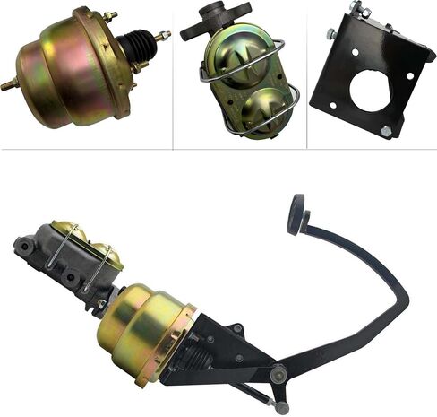 Power Brake Frame Mount Kit Pedal Assembly with Pedal Pad for 1955–1959 Chevy Trucks (Auto. Transmission Only), W/ 7" Dual Diaphragm Brake Booster & Disc/Drum Master Cylinder in Saudi Arabia