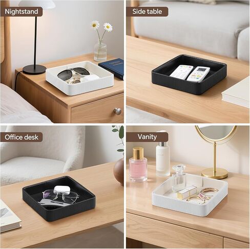 منظم ناشط صينية صينية صغيرة للنساء | PU Leather Desk Organizer Trinket Dish | صينية الغرور الزخرفية اصطياد كل وعاء رئيسي لغرفة النوم في سرير القهوة بجانب المائدة (أسود) in Saudi Arabia