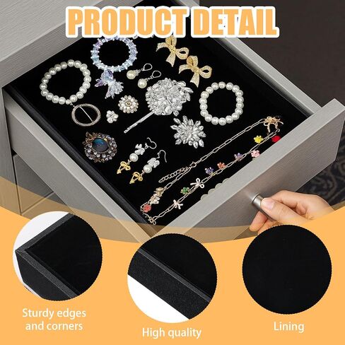 6PCS Black Velvet Stackable Jewelry Trays, Jewelry Organizer Tray for Drawers, Countertop & Dresser, Soft Showcase Trays for Rings, Necklaces, Earrings (Velvet Lining) in Saudi Arabia