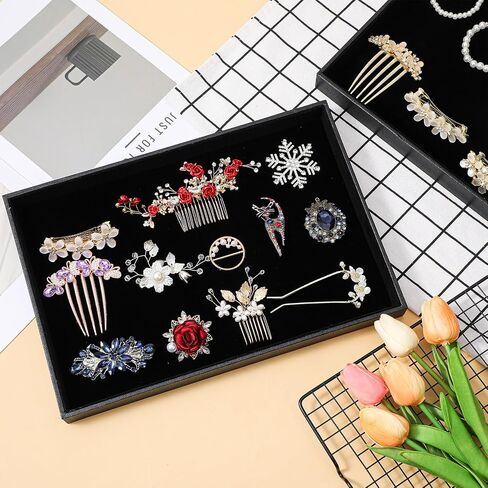 6PCS Black Velvet Stackable Jewelry Trays, Jewelry Organizer Tray for Drawers, Countertop & Dresser, Soft Showcase Trays for Rings, Necklaces, Earrings (Velvet Lining) in Saudi Arabia