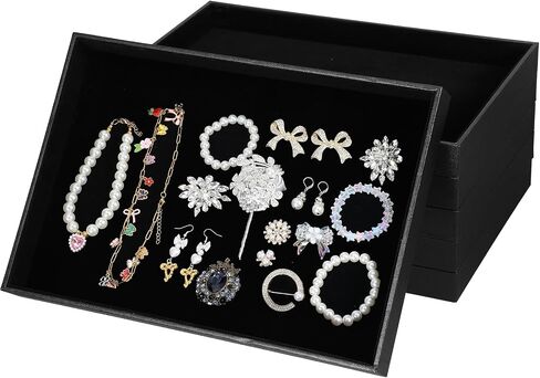 6PCS Black Velvet Stackable Jewelry Trays, Jewelry Organizer Tray for Drawers, Countertop & Dresser, Soft Showcase Trays for Rings, Necklaces, Earrings (Velvet Lining) in Saudi Arabia