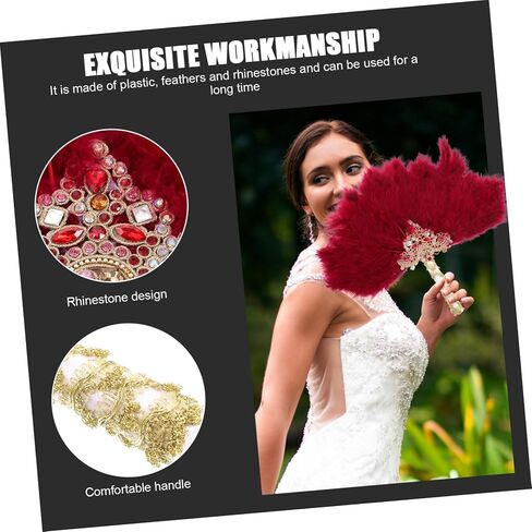 LIFKOME Handheld Rhinestone Plume Fan Wedding Decor Bridal Fan Stage Performance Elegant Girl's Hand in Saudi Arabia