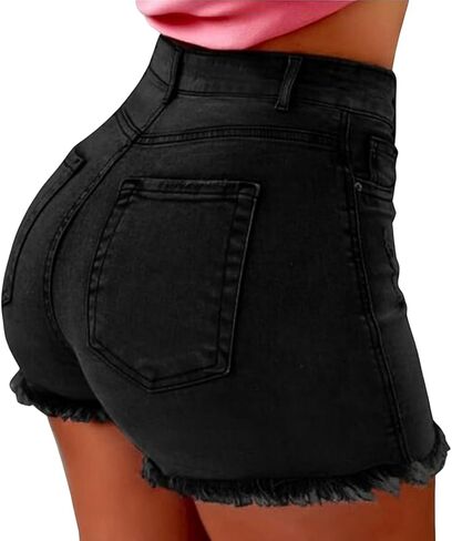 Stretchy Jean Shorts Womens High Waisted Frayed Raw Hem Distressed Denim Shorts Cut Off Shorts Casual in Saudi Arabia