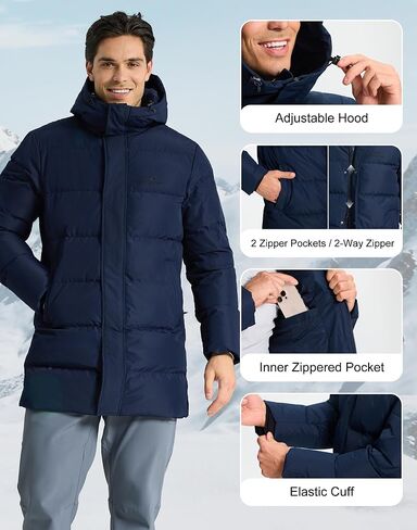 Pioneer Camp Men's Long Winter Coat Parka Hooded Down Jacket Full Zip Up Windproof Jacket Warm Thicken Puffer Jacket in Saudi Arabia