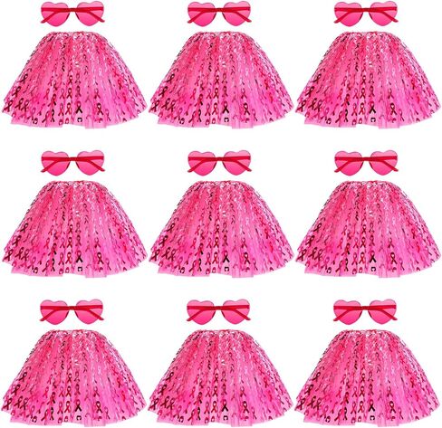 18 Pcs Breast Cancer Awareness Tutu Skirts for Women Running Pink Ribbon Heart Sunglasses Accessories for Charity Fundraiser Public Events Survivors Gifts in Saudi Arabia