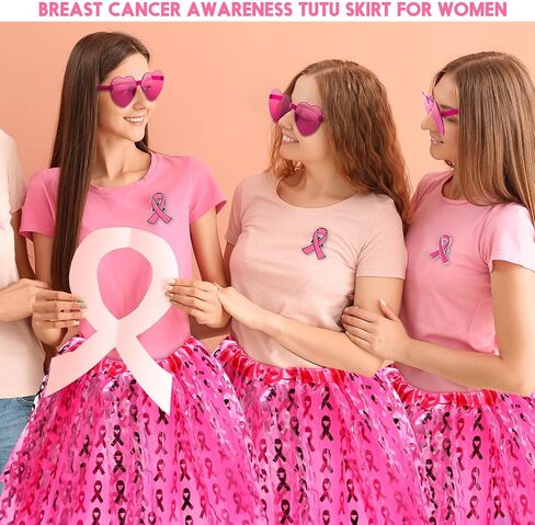 18 Pcs Breast Cancer Awareness Tutu Skirts for Women Running Pink Ribbon Heart Sunglasses Accessories for Charity Fundraiser Public Events Survivors Gifts in Saudi Arabia