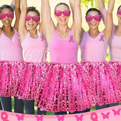 18 Pcs Breast Cancer Awareness Tutu Skirts for Women Running Pink Ribbon Heart Sunglasses Accessories for Charity Fundraiser Public Events Survivors Gifts in Saudi Arabia