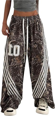 Gorglitter Women's Y2K Camo Baggy Sweatpants Side Stripe Wide Leg Track Track Pants StreetSwear in Saudi Arabia
