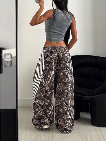 Gorglitter Women's Y2K Camo Baggy Sweatpants Side Stripe Wide Leg Track Track Pants StreetSwear in Saudi Arabia