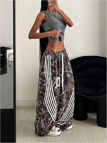 Gorglitter Women's Y2K Camo Baggy Sweatpants Side Stripe Wide Leg Track Track Pants StreetSwear in Saudi Arabia