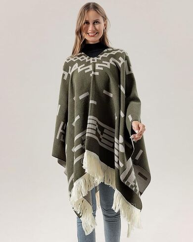 Women's Fashion Travel Shawl Wrap Pullover Poncho Cape Long Pashmina Blanket for Fall Winter Tassels Sweater Top in Saudi Arabia