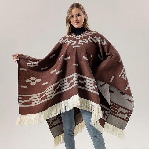 Women's Fashion Travel Shawl Wrap Pullover Poncho Cape Long Pashmina Blanket for Fall Winter Tassels Sweater Top in Saudi Arabia