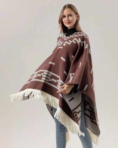 Women's Fashion Travel Shawl Wrap Pullover Poncho Cape Long Pashmina Blanket for Fall Winter Tassels Sweater Top in Saudi Arabia