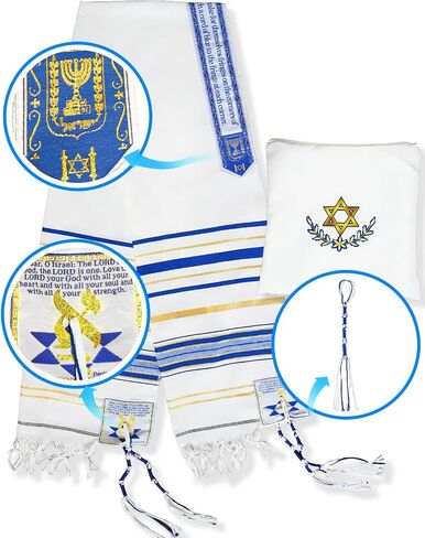 Tallit Prayer Shawl 72 "× 22" مع حقيبة و tzitzits مسبقًا للرجال والنساء ، تصميم مستوحى من التوراة الأزرق Tallit in Kuwait