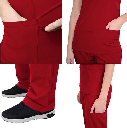 Green Town Scrubs for Women Scrub Set - V-Neck Top and Straight Leg Pant, 5 Pockets, Easy Care, Solids and Prints Uniforms -Pewter-X-Large Petite in Saudi Arabia