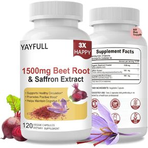 مكملات Saffron 1300mg مع جذر البنجر العضوي و Ashwagandha - 100 ملغ من مستخلص الزعفران لدعم المزاج ، والطاقة والتركيز - كبسولات الزعفران النقية ، النباتي ، غير المعدلة وراثيا ، 120 عدد in Kuwait