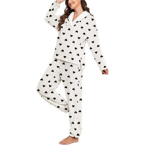PrinStory Womens Pajamas Winter Soft Fluffy Pajama Set Fuzzy Warm Pjs Flannel 2 Piece Plush Sleepwear Lounge Sets in Kuwait