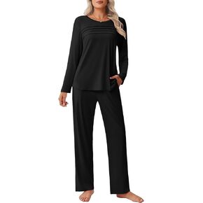 Ekouaer Womens Pajama مجموعات قمم مطوية مع صالة السراويل الطويلة مجموعة الأكمام طويلة السقوط سقوط السيدات PJS S-XXL in Kuwait