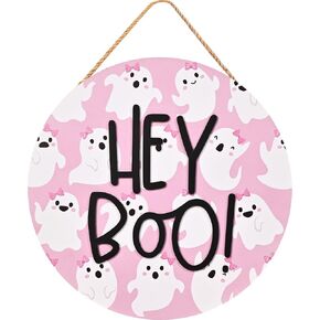Pink Halloween Hey Boo Door Decor, 3D Pink Ghost Wood Welcome Sign for Front Porch, Halloween Wreath for Little Boo Baby Shower, Playhouse in Saudi Arabia