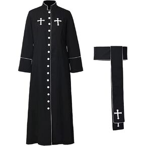أزياء القس رداء روب رومان كاسوك مع طوق حامل أبيض/أسود 3pcs رداء سرق in Kuwait
