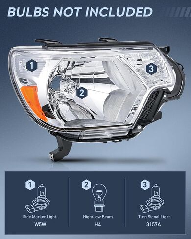 مجموعة Nilight Headlight Assembly متوافقة مع 2012 2013 2014 2015 Toyota Tacoma Pickup Prace Brace Brace Brace Brade Chrome Housing Amber Reflector Side and Passenger in Kuwait