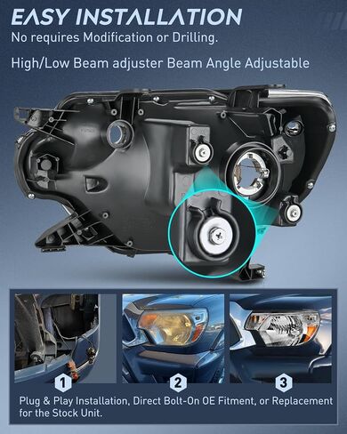 مجموعة Nilight Headlight Assembly متوافقة مع 2012 2013 2014 2015 Toyota Tacoma Pickup Prace Brace Brace Brace Brade Chrome Housing Amber Reflector Side and Passenger in Kuwait