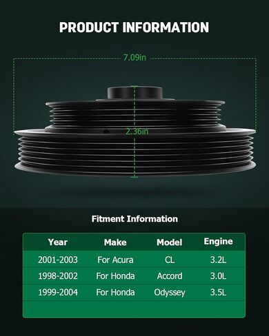Scitoo 594-300 Harmonic Balancer Crankshaven Pulley متوافق مع Honda Accord 98-02 ، Pilot 03-04 ، Odyssey 99-04 & Acura MDX 01-02 ، TL 99-03 ، CL 97-99 01-03 ، SOHC 3.0L 3.5L 3.5L in Saudi Arabia