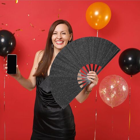 Large Rave Folding Hand Fan Popping Fan Clacking Fans for Line Dancing, Big clap Fans foldable Boots on The Ground Fan for Outdoor,Wedding,Party,Decoration (Black) in Kuwait