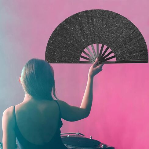 Large Rave Folding Hand Fan Popping Fan Clacking Fans for Line Dancing, Big clap Fans foldable Boots on The Ground Fan for Outdoor,Wedding,Party,Decoration (Black) in Kuwait