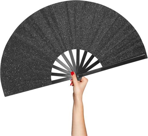 Large Rave Folding Hand Fan Popping Fan Clacking Fans for Line Dancing, Big clap Fans foldable Boots on The Ground Fan for Outdoor,Wedding,Party,Decoration (Black) in Kuwait