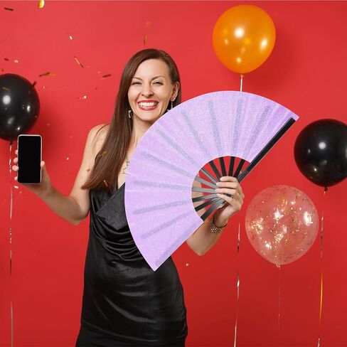 Large Rave Folding Hand Fan Popping Fan Clacking Fans for Line Dancing, Big clap Fans foldable Boots on The Ground Fan for Outdoor,Wedding,Party,Decoration (Black) in Kuwait