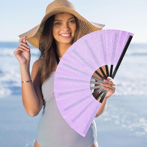 Large Rave Folding Hand Fan Popping Fan Clacking Fans for Line Dancing, Big clap Fans foldable Boots on The Ground Fan for Outdoor,Wedding,Party,Decoration (Black) in Kuwait