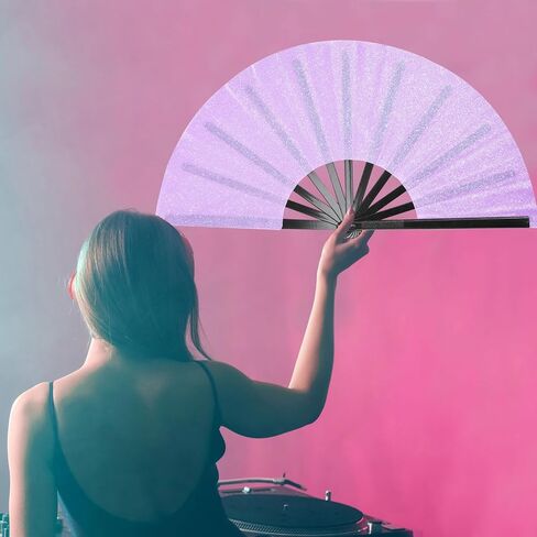 Large Rave Folding Hand Fan Popping Fan Clacking Fans for Line Dancing, Big clap Fans foldable Boots on The Ground Fan for Outdoor,Wedding,Party,Decoration (Black) in Kuwait