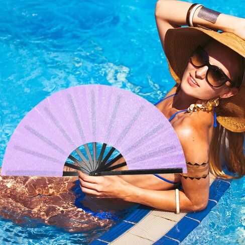 Large Rave Folding Hand Fan Popping Fan Clacking Fans for Line Dancing, Big clap Fans foldable Boots on The Ground Fan for Outdoor,Wedding,Party,Decoration (Black) in Kuwait