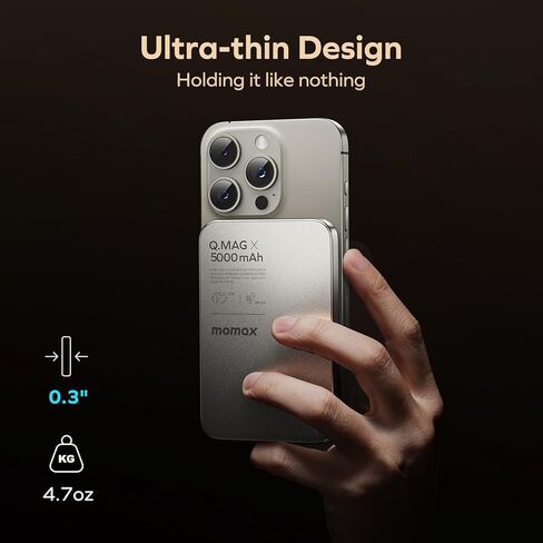 MOMAX Magnetic Power Bank 10000mAh, Magnetic Enhancement Wireless Portable Charger, Wired 20W Fast Charging Battery Pack, Compatible with Magsafe, iPhone 15/14/13/12 Series, USB C Cable Included in Kuwait