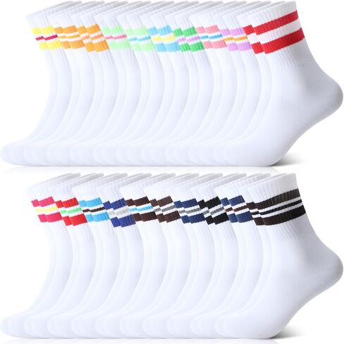 Newcotte 20 Pairs Colorful Striped Crew Socks Retro Cotton Striped Tube Athletic Cushion Socks for Women Men Sports Running in Kuwait