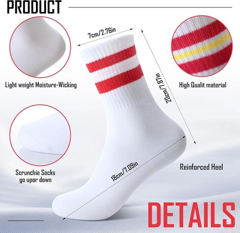 Newcotte 20 Pairs Colorful Striped Crew Socks Retro Cotton Striped Tube Athletic Cushion Socks for Women Men Sports Running in Kuwait