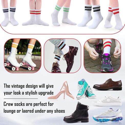 Newcotte 20 Pairs Colorful Striped Crew Socks Retro Cotton Striped Tube Athletic Cushion Socks for Women Men Sports Running in Kuwait