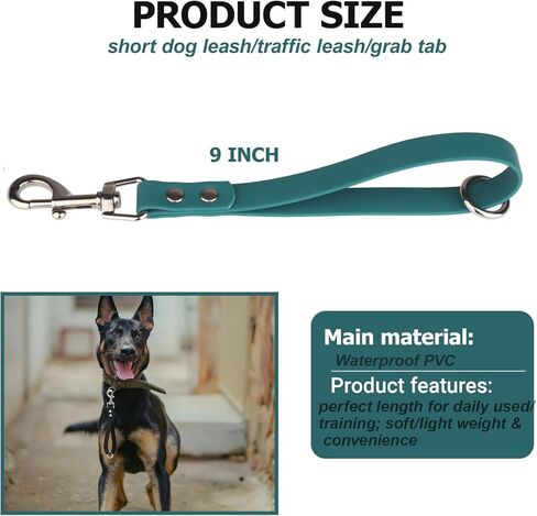 Short Dog Leash - 9 Inch, 0.6 Inch Wide Heavy Duty Traffic Leash for Dogs Short Leash for Dog Training Control, Waterproof PVC Dog Training Leashes Dog Grab Tab Dog Short Leash (Black, 9'') in Kuwait